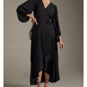 Hutch Black High-Low Fringe Wrap Dress